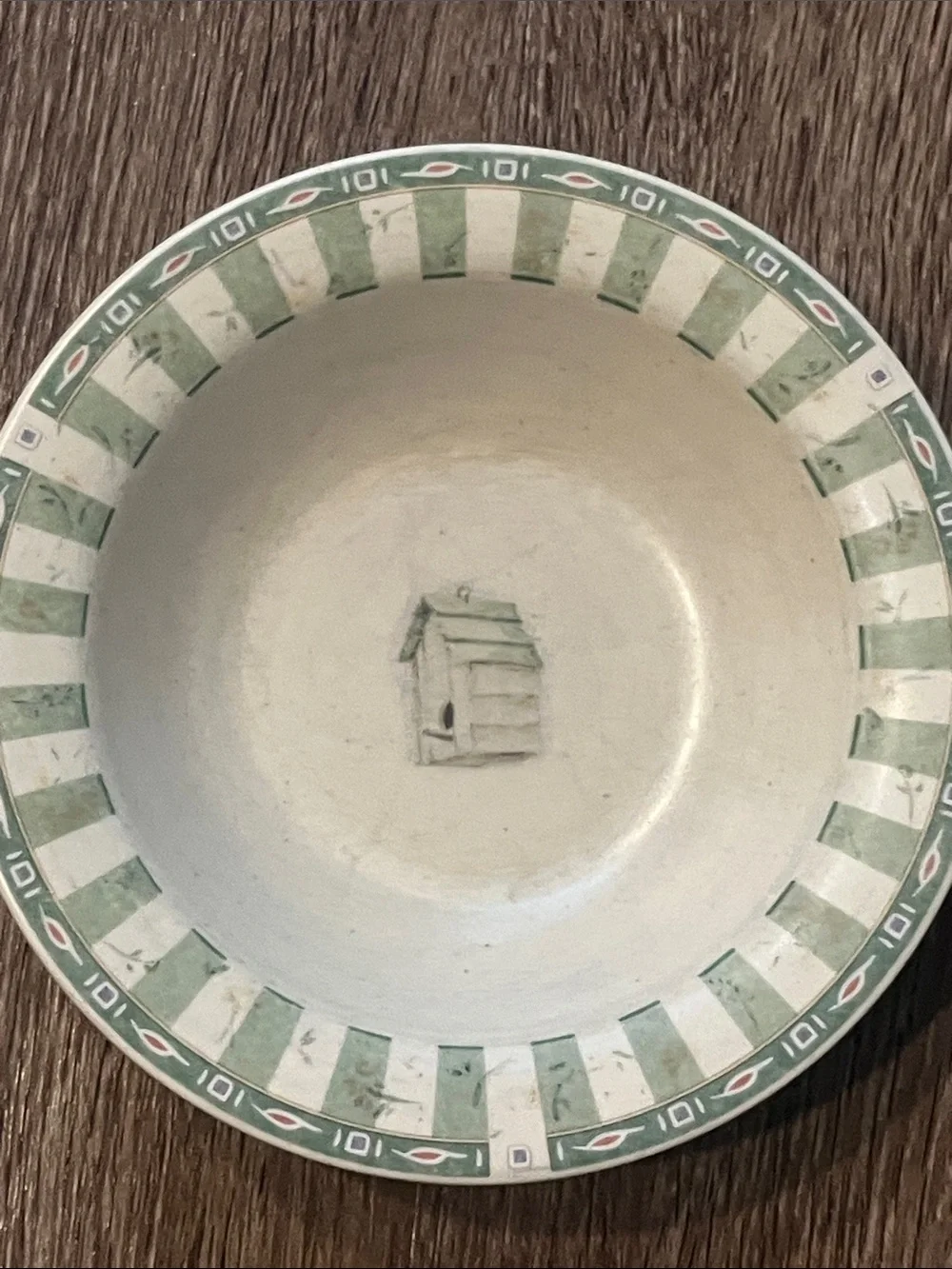 Pfaltzgraff Naturewood Cream Bowls with Soft Green Stripe Border - Set of 2